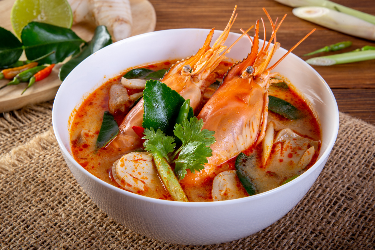 Tom Yam Kung Is a Spicy Clear Soup Typical in Thailand